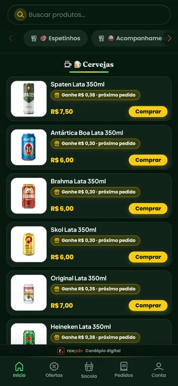 Catálogo online no celular com cervejas, preços e botão de comprar